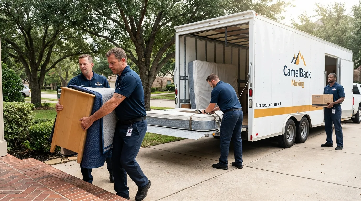 Crew loading residential truck for cross-state move from Athens, NY