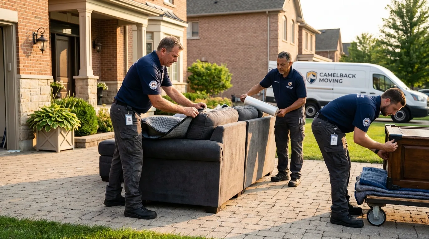 Large estate moving crew wrapping furniture in Athens, NY